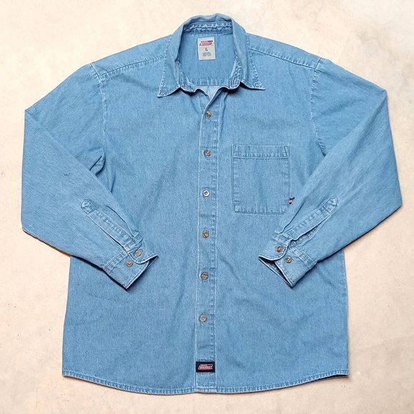 Dickies Other - Dickies Denim Long Sleeve Button Mechanic Work Wear Shirt - Mens Large
